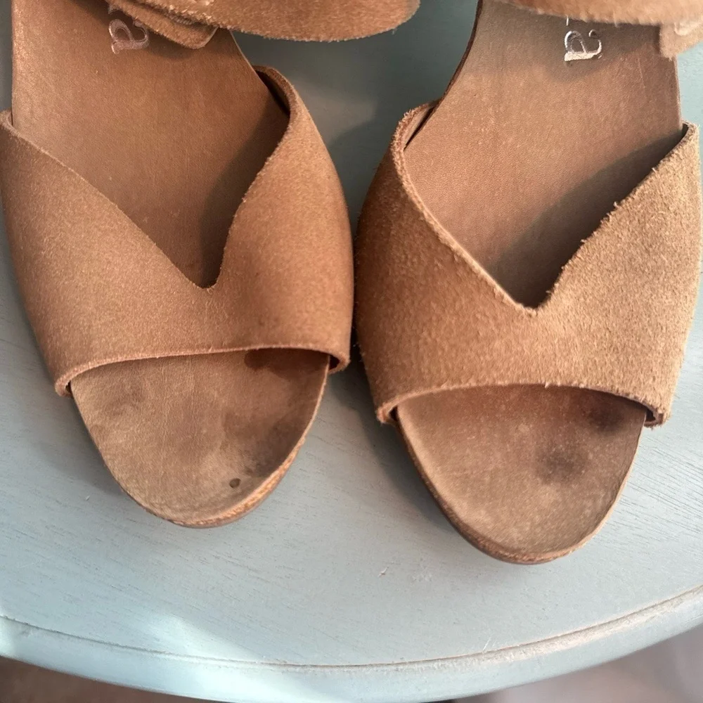 Pedro Garcia‎ Womens Wedge Sandals Size 37 Tan Suede Ankle Strap Bohemian